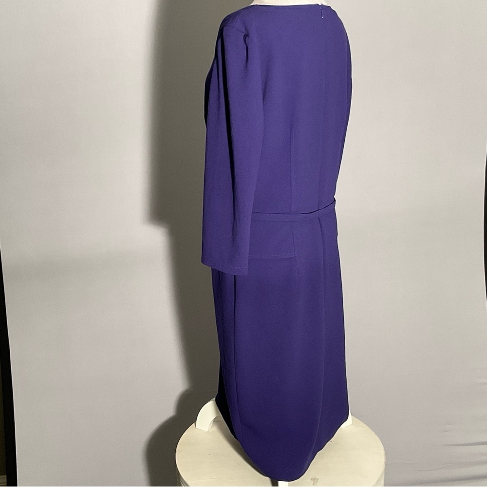 David Meister Purple Sheath Dress Size 10 Belted Square Neck Career Cocktail - Picture 7 of 16